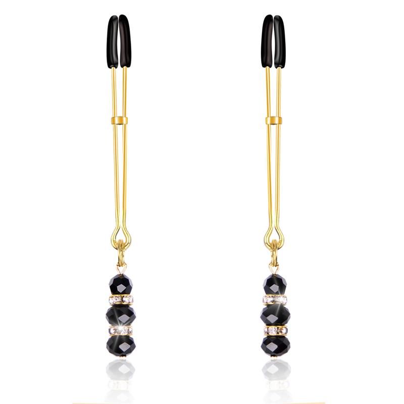 Nipple Clamps with Glass Beads Golden Nipple Clamps with Glass Beads Golden