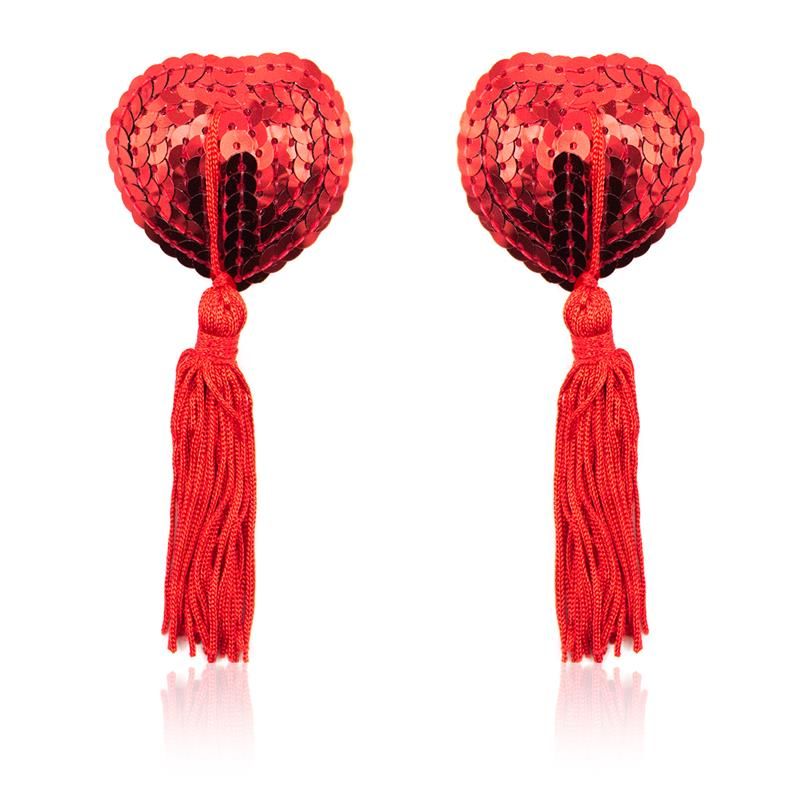 Heart Sequin Nipple Cover with Tassel Red Heart Sequin Nipple Cover with Tassel Red