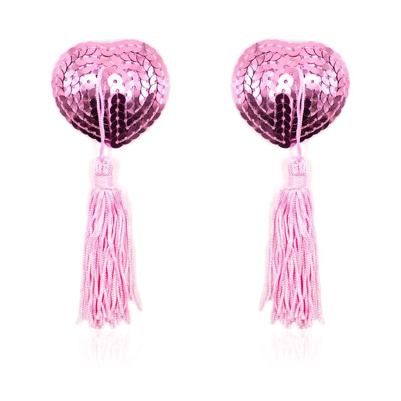 Self-Adhesive Heart Sequin Nipple Cover with Tassel Pink Self-Adhesive Heart Sequin Nipple Cover with Tassel Pink