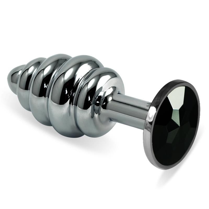 Spiral Butt Plug Rosebud with Black Jewel Spiral Butt Plug Rosebud with Black Jewel