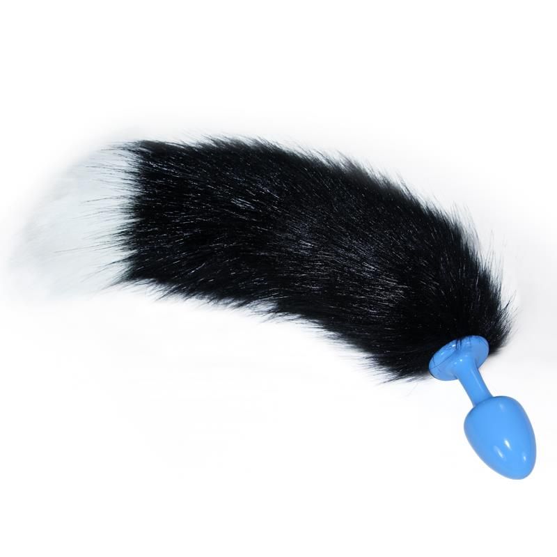 Metal Butt Plug Blue with Black and White Fox Tail Metal Butt Plug Blue with Black and White Fox Tail