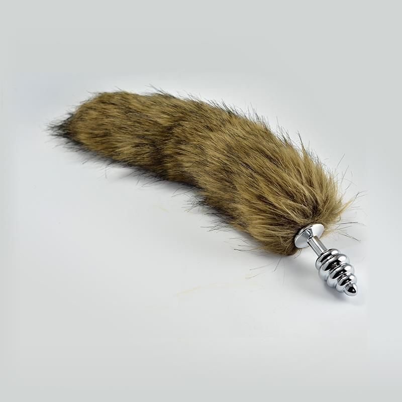 Metal Spiral Butt Plug with Brown Fox Tail Size L Metal Spiral Butt Plug with Brown Fox Tail Size L