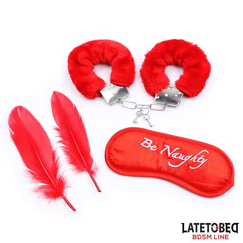 3 Pieces Bondage Set Cuffs, Eye Mask and Feathers 3 Pieces Bondage Set Cuffs, Eye Mask and Feathers