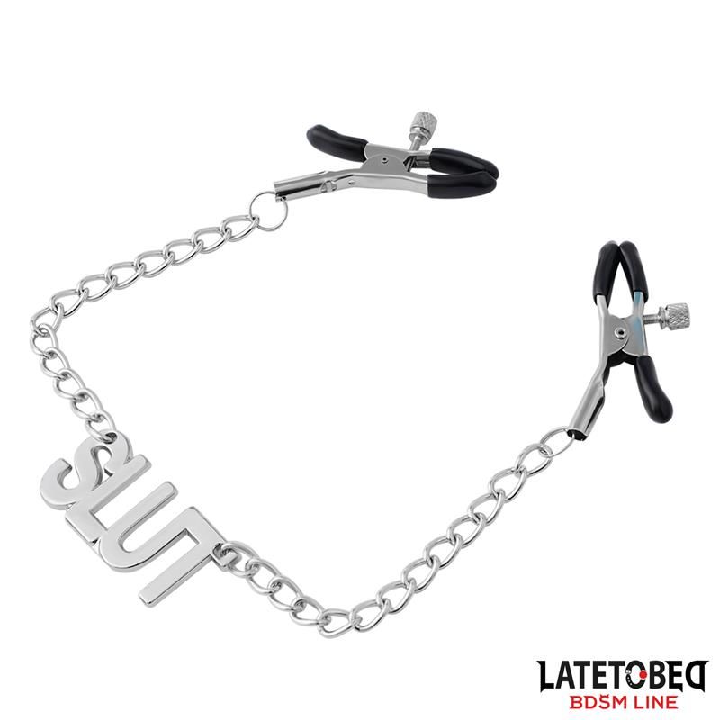 Nipple clamps with Chain - Slut Nipple clamps with Chain - Slut