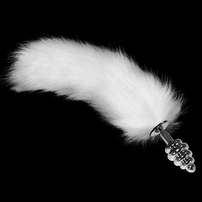 Metal Spiral Butt Plug with White Fox Tail Metal Spiral Butt Plug with White Fox Tail