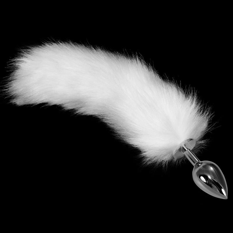 Metal Butt Plug with White Fox Tail Metal Butt Plug with White Fox Tail