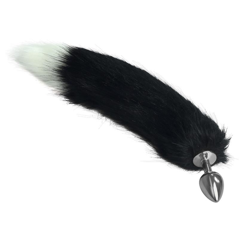 Metal Butt Plug with Black and White Fox Tail Metal Butt Plug with Black and White Fox Tail