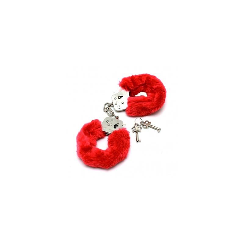Police Cuffs with Soft Red Fur Police Cuffs with Soft Red Fur