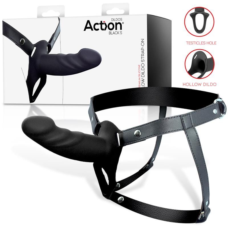 Strap-On with Hollow Dildo Premium Silicone Size S Black Strap-On with Hollow Dildo Premium Silicone Size S Black