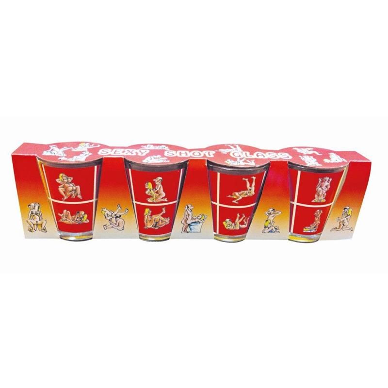 Set of 4 Glass Shot Glasses with Kamasutra Positions Set of 4 Glass Shot Glasses with Kamasutra Positions