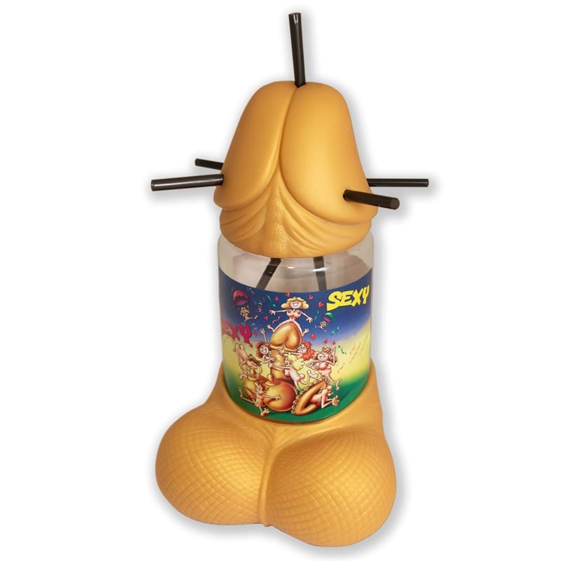 Penis-Shaped 1-Liter Cup with 5 Straws Gold Edition Penis-Shaped 1-Liter Cup with 5 Straws Gold Edition