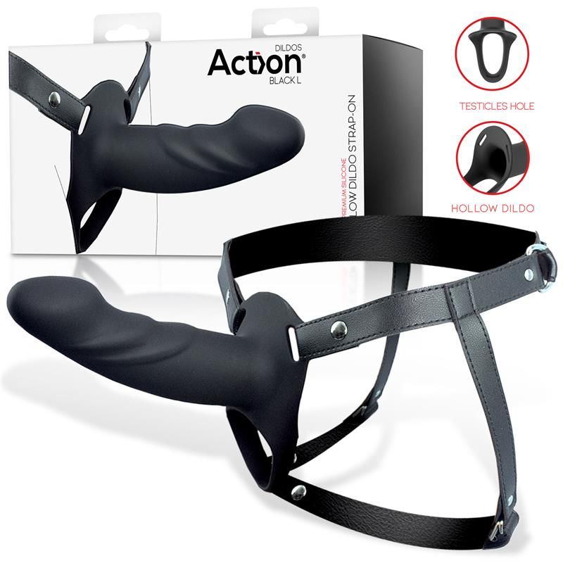 Strap-On with Hollow Dildo Premium Silicone Size L Black Strap-On with Hollow Dildo Premium Silicone Size L Black