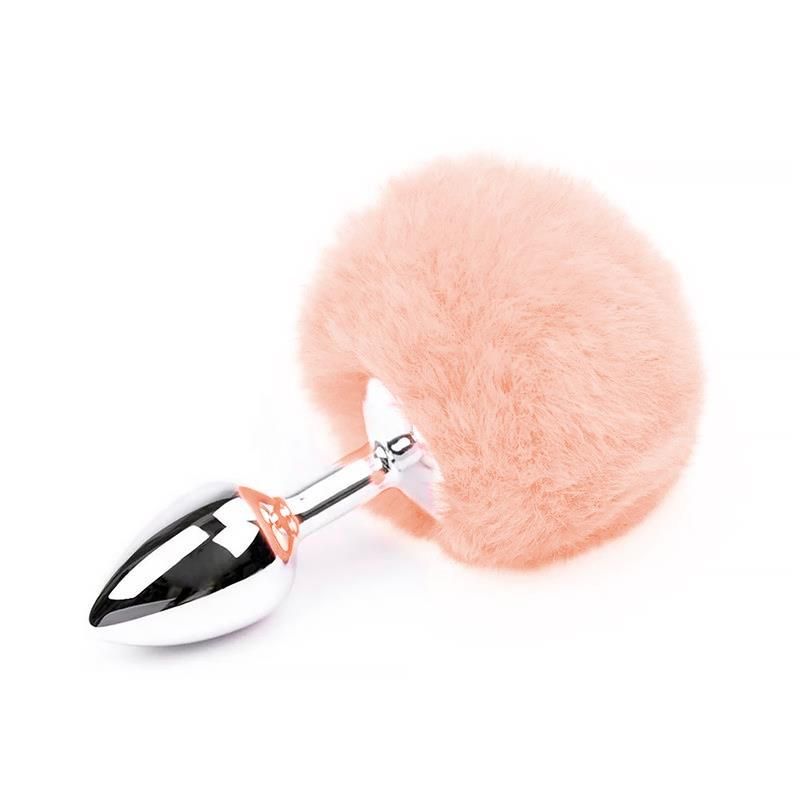 Soft Pink Faux fur Rabbit Tail Stainless Plug Size S Soft Pink Faux fur Rabbit Tail Stainless Plug Size S