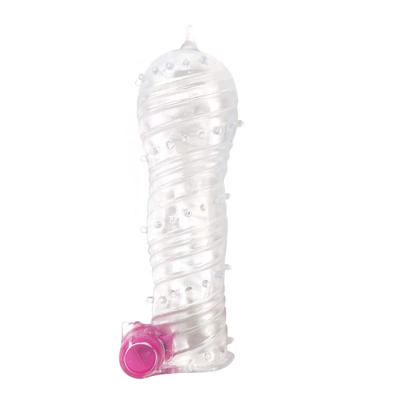 Textured Penis Sleeve with Vibration Bullet Clear Textured Penis Sleeve with Vibration Bullet Clear