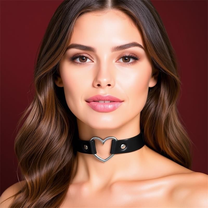 Collar with Heart Choker Stile Vegan Lether One Size Collar with Heart Choker Stile Vegan Lether One Size