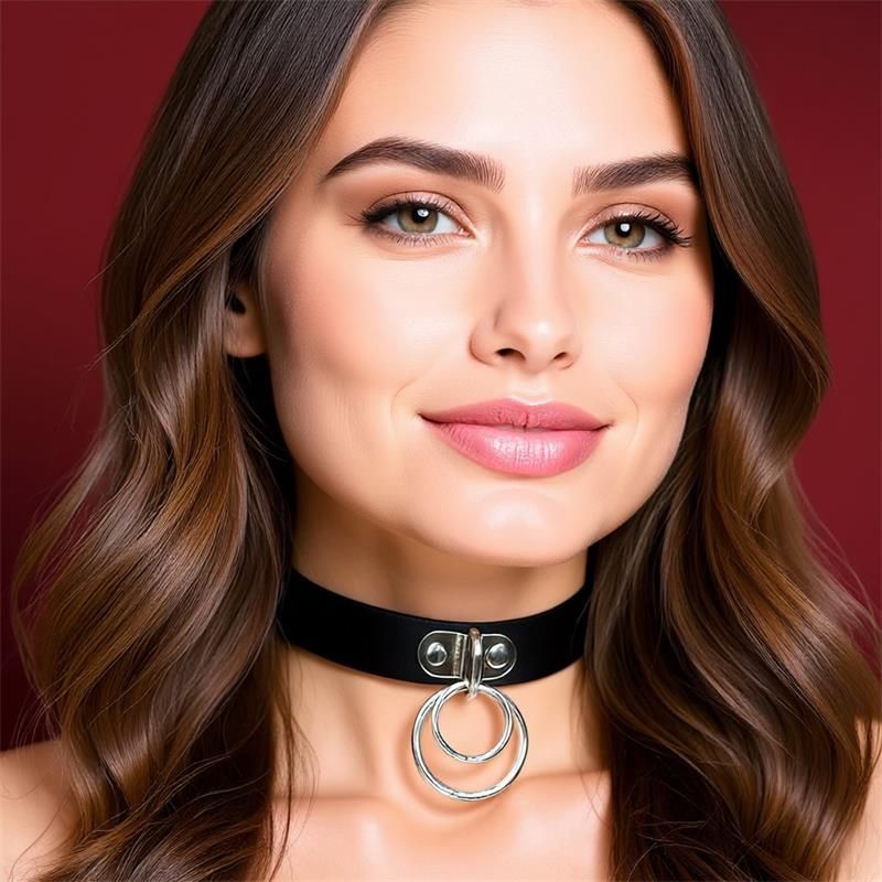 Collar with Double Ring Vegan Leather One Size Collar with Double Ring Vegan Leather One Size