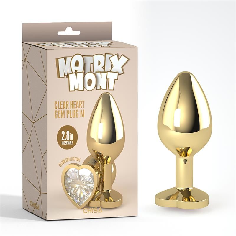 Clear Heart Golden Anal Plug with Jewel Size M Clear Heart Golden Anal Plug with Jewel Size M