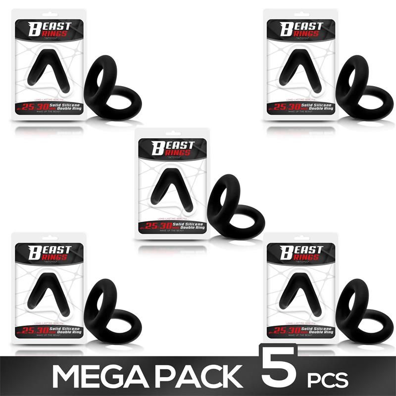 Pack 5 Solid Silicone Double Penis Ring 2.5-3 cm