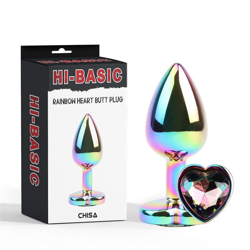 Rainbow Effect Metal Butt Plug with Heart Jewel 2,7 Rainbow Effect Metal Butt Plug with Heart Jewel 2,7