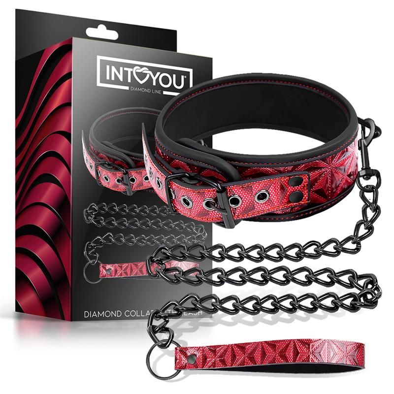Adjustable Collar With Leash Diamond Vegan Leather Adjustable Collar With Leash Diamond Vegan Leather