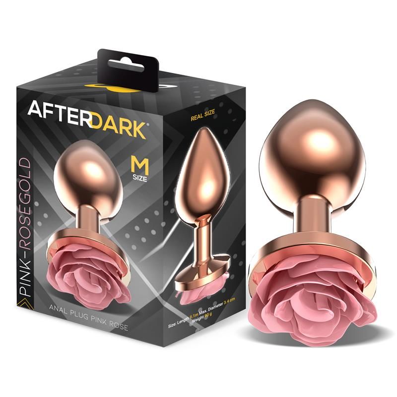 Rosegold Metal Anal Plug with Pink Rose Base - Size M Rosegold Metal Anal Plug with Pink Rose Base - Size M