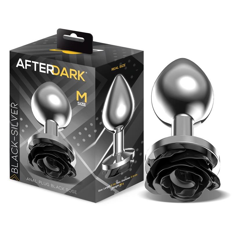 Metal Anal Plug with Black Rose Base Size M Metal Anal Plug with Black Rose Base Size M