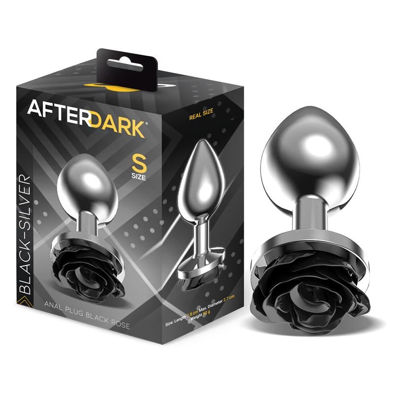Metal Anal Plug with Black Rose Base Size S Metal Anal Plug with Black Rose Base Size S