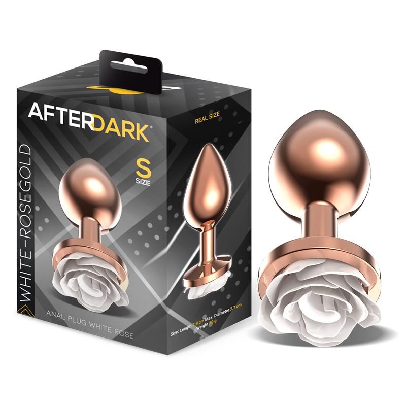 Rosegold Metal Anal Plug with White Rose Base - Size S Rosegold Metal Anal Plug with White Rose Base - Size S