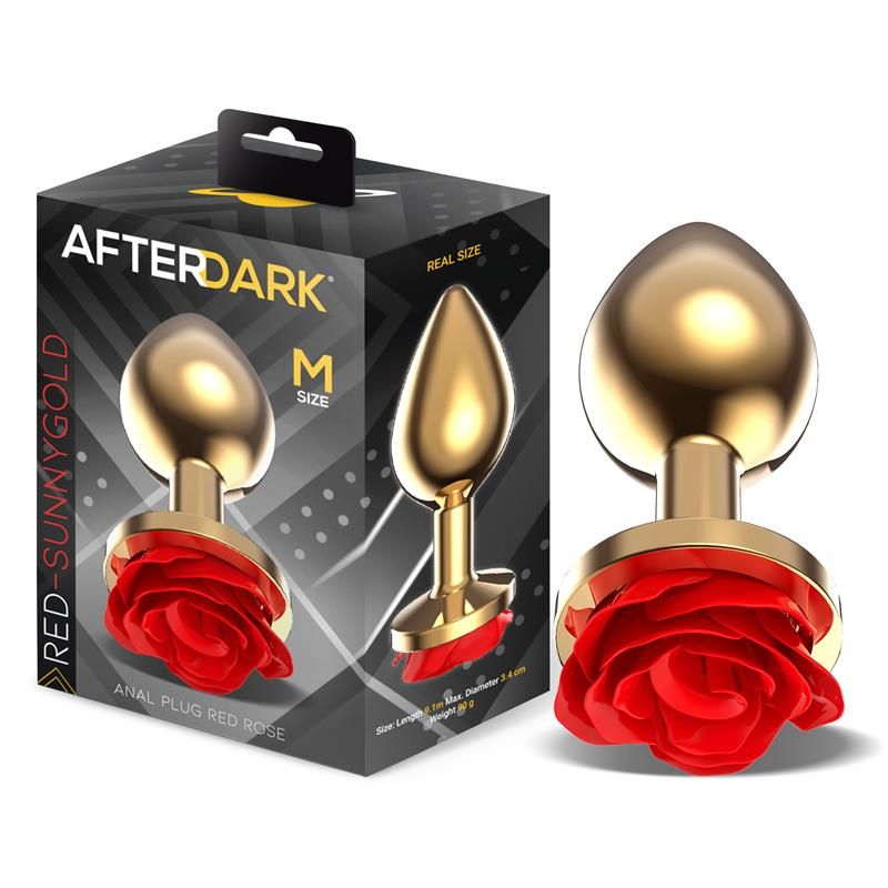 Golden Metal Anal Plug with Red Rose Base - Size M Golden Metal Anal Plug with Red Rose Base - Size M