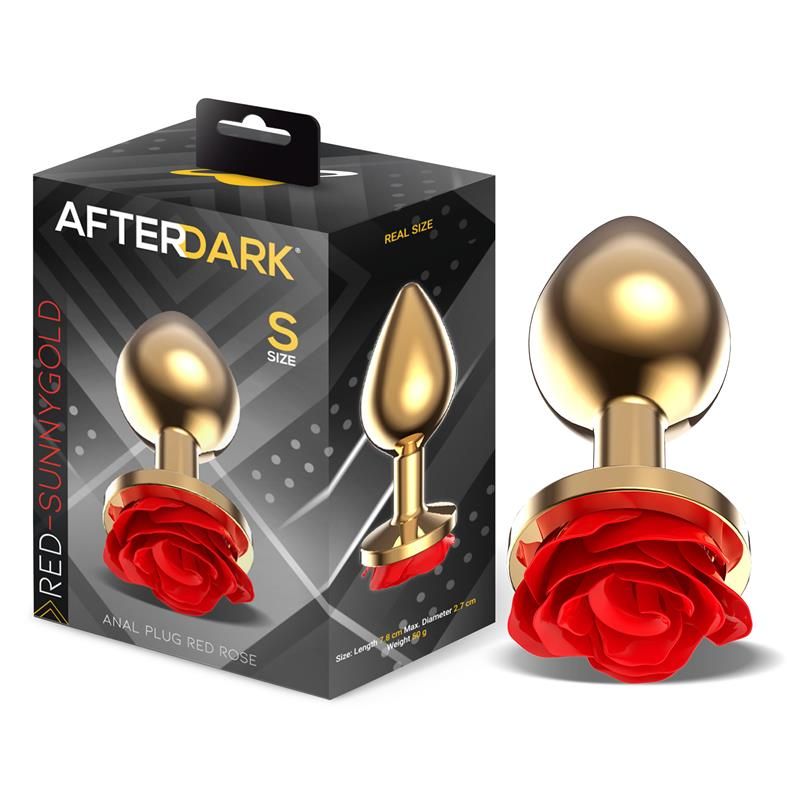 Golden Metal Anal Plug with Red Rose Base - Size S Golden Metal Anal Plug with Red Rose Base - Size S