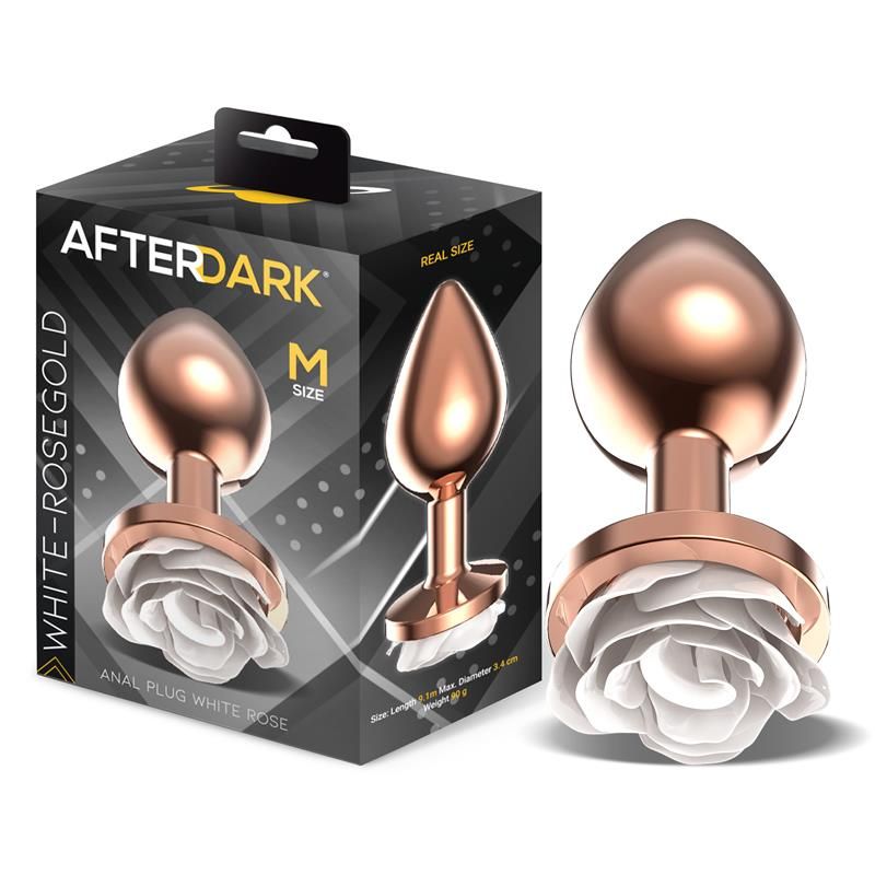 Rosegold Metal Anal Plug with White Rose Base - Size M Rosegold Metal Anal Plug with White Rose Base - Size M