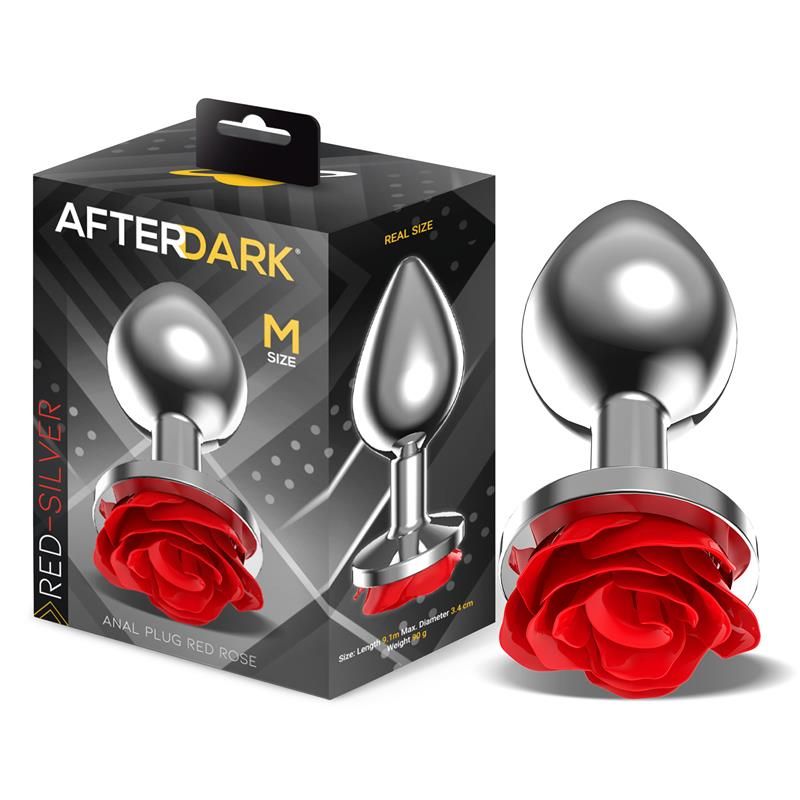 Metal Anal Plug with Red Rose Base - Size M Metal Anal Plug with Red Rose Base - Size M
