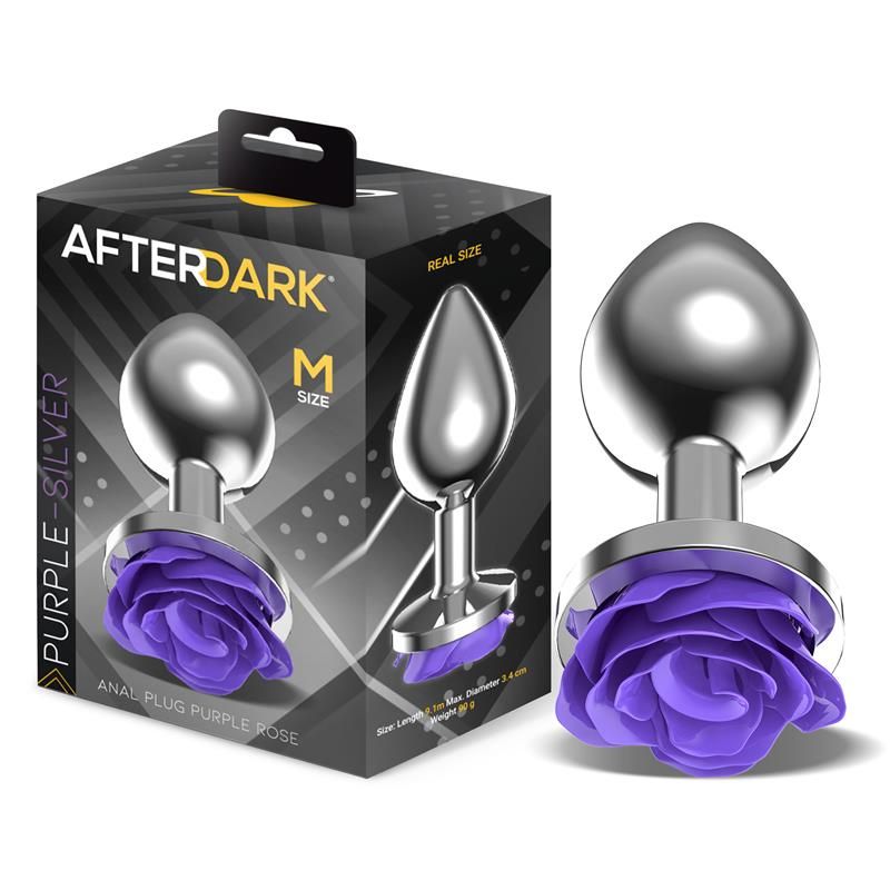 Metal Anal Plug with Purple Rose Base - Size M Metal Anal Plug with Purple Rose Base - Size M