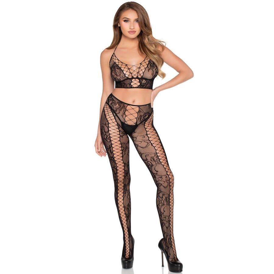 LEG AVENUE - 89368 TOP CORTO IN RETE E PIZZO E COLLANT NERO - TAGLIA UNICA LEG AVENUE - 89368 TOP CORTO IN RETE E PIZZO E COLLANT NERO - TAGLIA UNICA