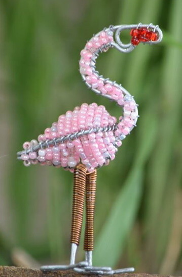 Hand beaded Flamingo Keyring