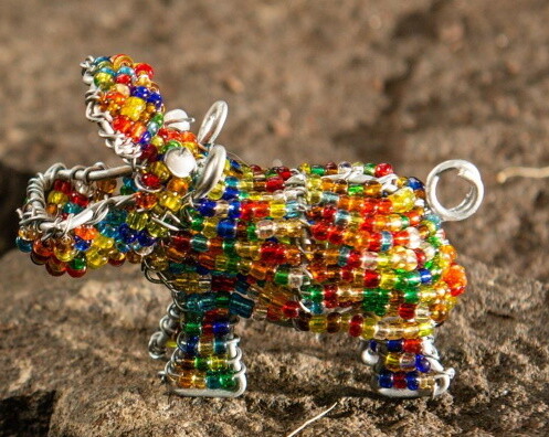 Hand beaded Hippo key ring- Multi