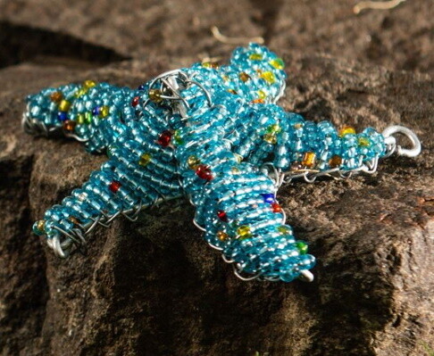 Hand beaded Starfish- Blue