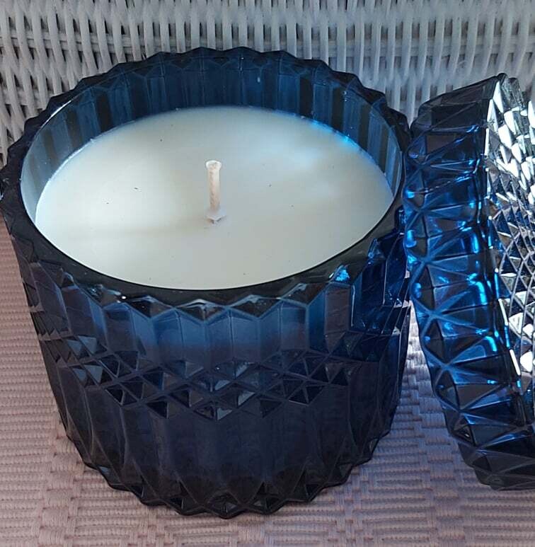 Medium Navy Blue Crystal Glass Candle