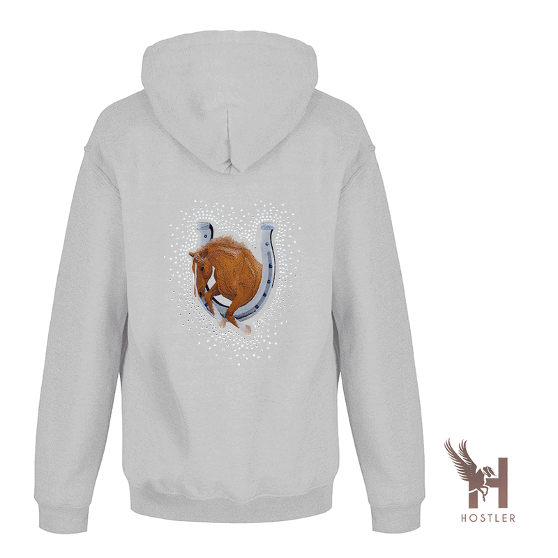 Personalised Horseshoe with Jumping Horse Rhinestone Hoodie