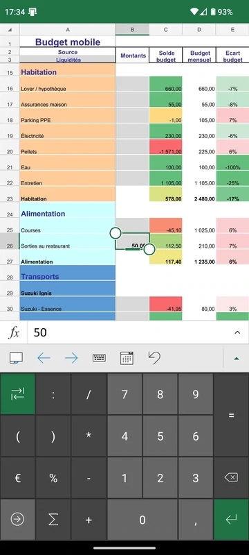 Mobile personal budget