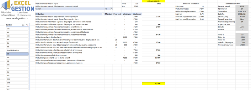 Simulator of deductible expenses by canton