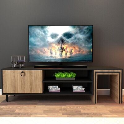Nesting Tv Unit with side tables Oak/Black