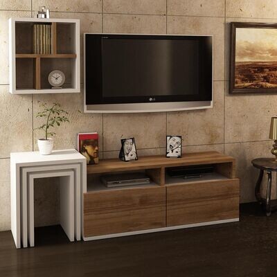 Essential -Tv Unit with side tables / White-Walnut