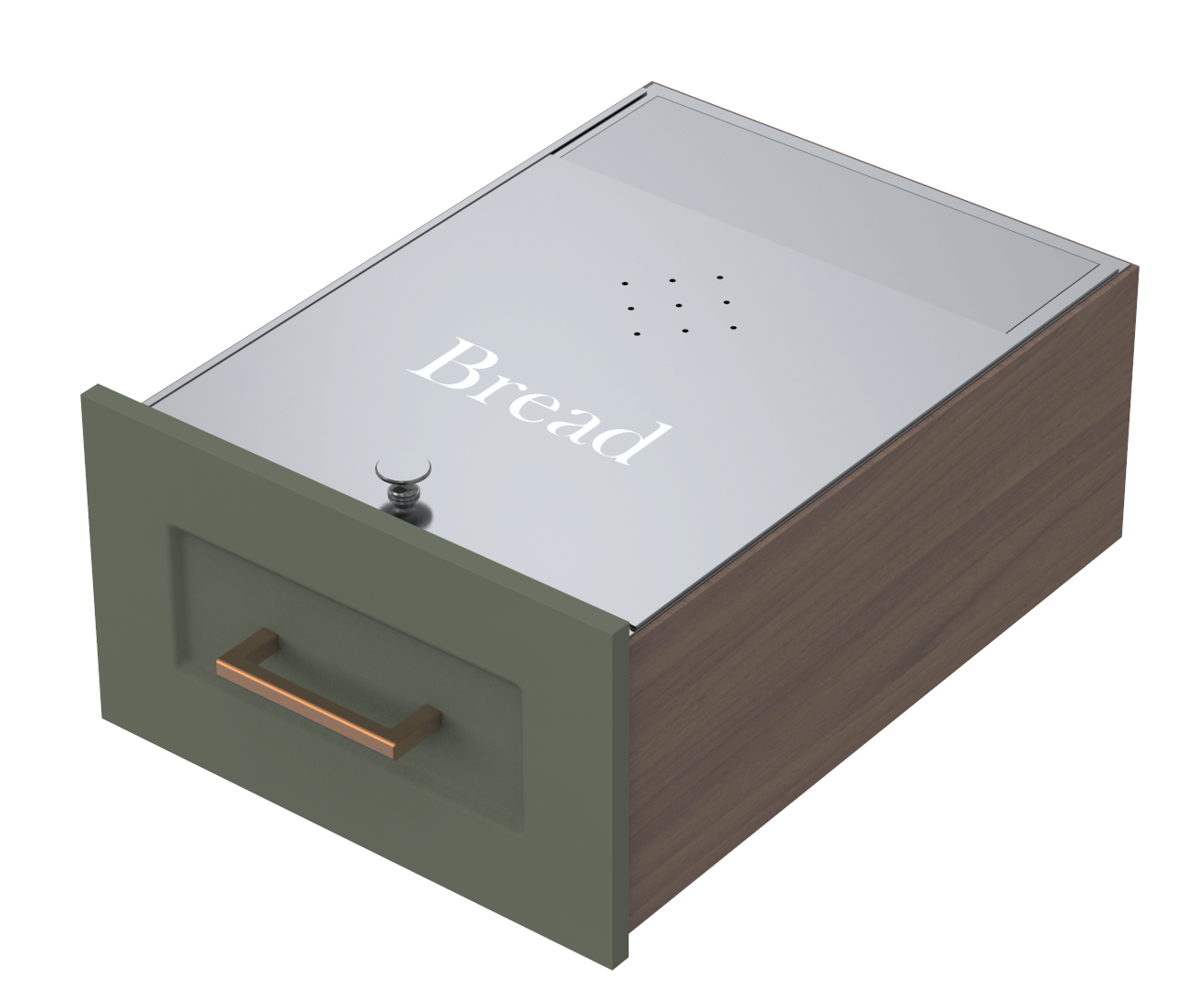 Stainless Steel Bread Drawer Insert shown Installed in a wood drawer