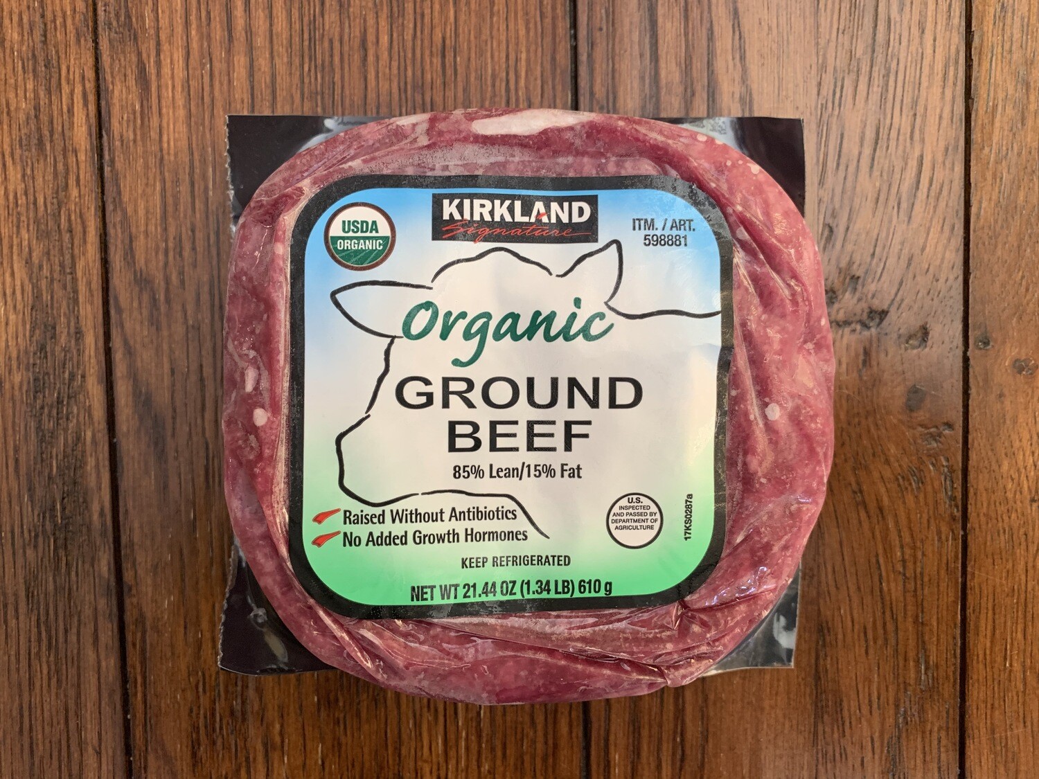 Frozen Meat, Kirkland Signature® USDA Organic Ground Beef 85% Lean (21.44 oz=1.34 Pounds)