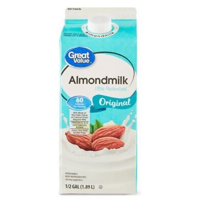 Almond Milk, Great Value® Original Almond Milk (½ Gallon Carton)
