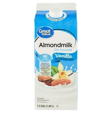 Almond Milk, Great Value® Vanilla Almond Milk (½ Gallon Carton)