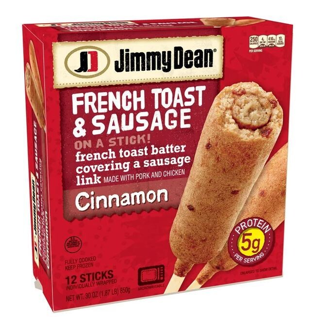 Frozen Pancakes, Jimmy Dean® Cinnamon French Toast &amp; Sausage on a Stick (12 Count, 30 oz Box)