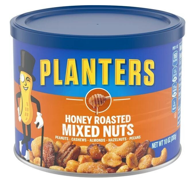 Snack Nuts, Planters® Honey Roasted Mixed Nuts with Peanuts, Cashews, Almonds, Hazelnuts & Pecans (10 oz Canister)