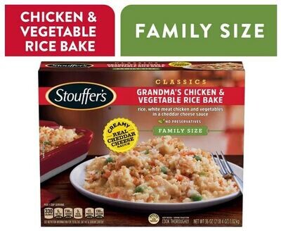 Frozen Chicken Dinner, Stouffer's® Grandma's Chicken & Vegetable Rice Bake (Family Size-36 oz Box)